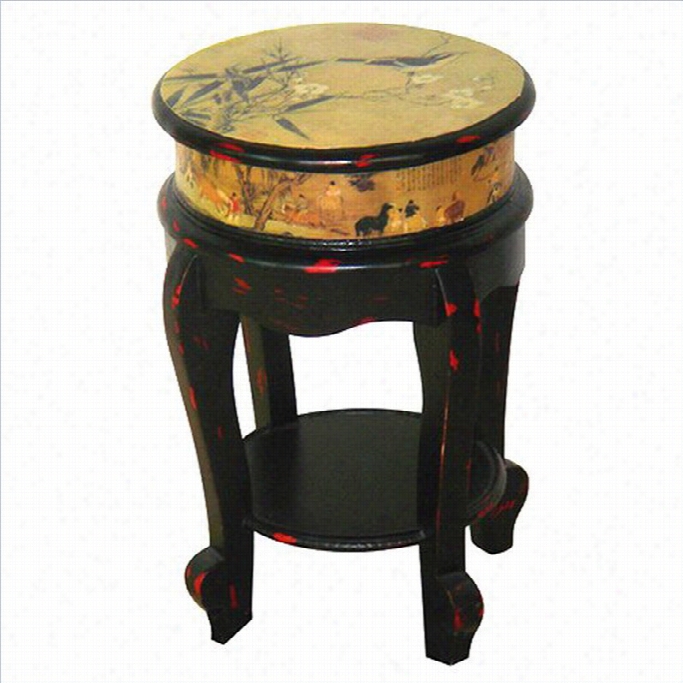 Oriental Furniture Golden Flower Stool In Yellow And Black