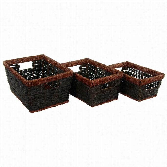 Oriental Furnituree Shelf Basket In Burgumdy And Chocolate Brown (set Of 3)