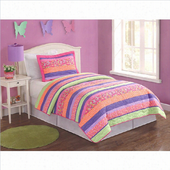 Pem America Stripes And Flowers Multicolor Twin Quilt Ste