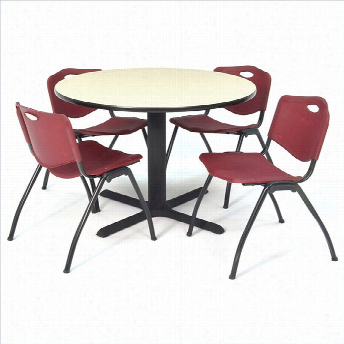 Regency Roud Table With 4 M Stack Chairs In Maple And Burgundy-30