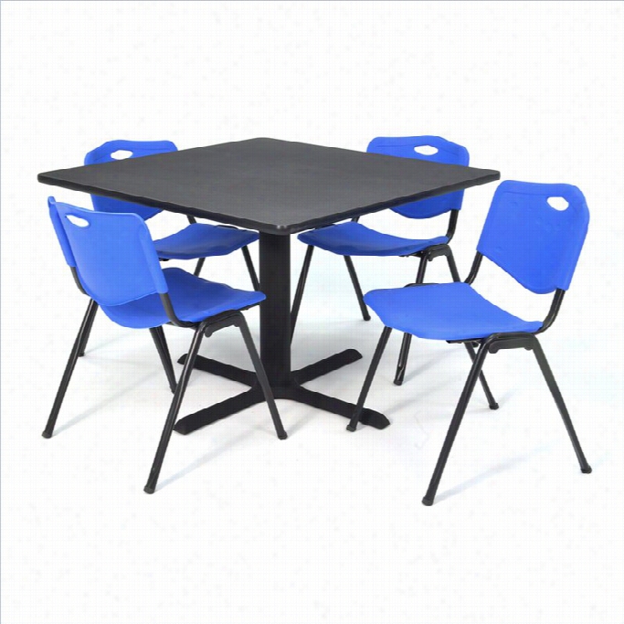 Regency Square Table With  M Stack Chairs In Ggrey And Blue