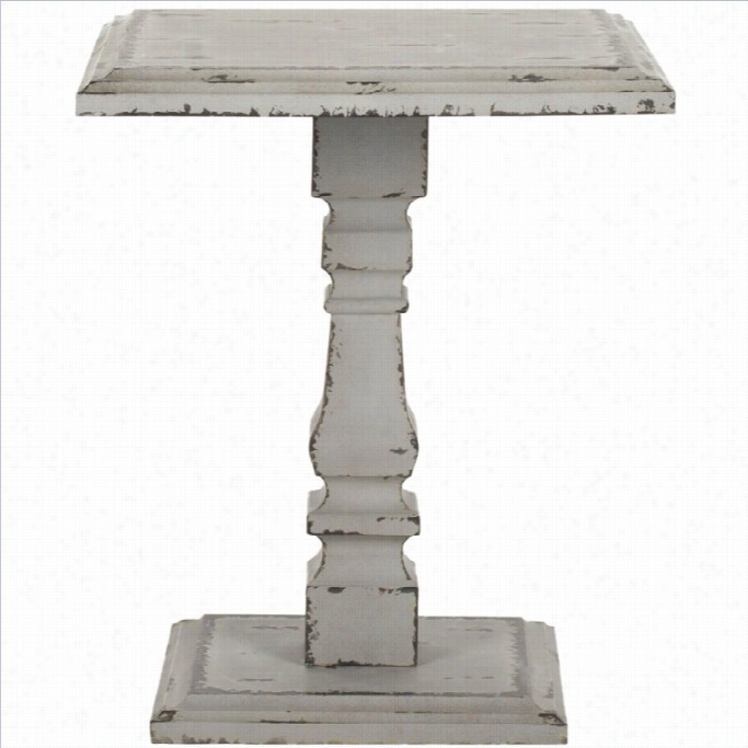 Safavieh Angela Fir Wood Pedastal Side Table In Ancient Rarity White