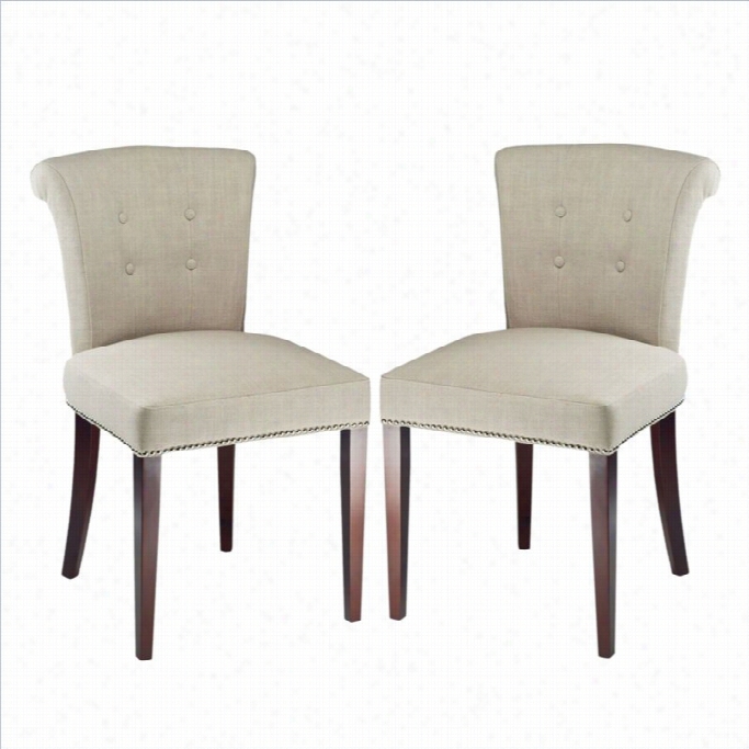 Safavieh Wellington Linen And Polyester Dining Chair In Sand (set Of 2)
