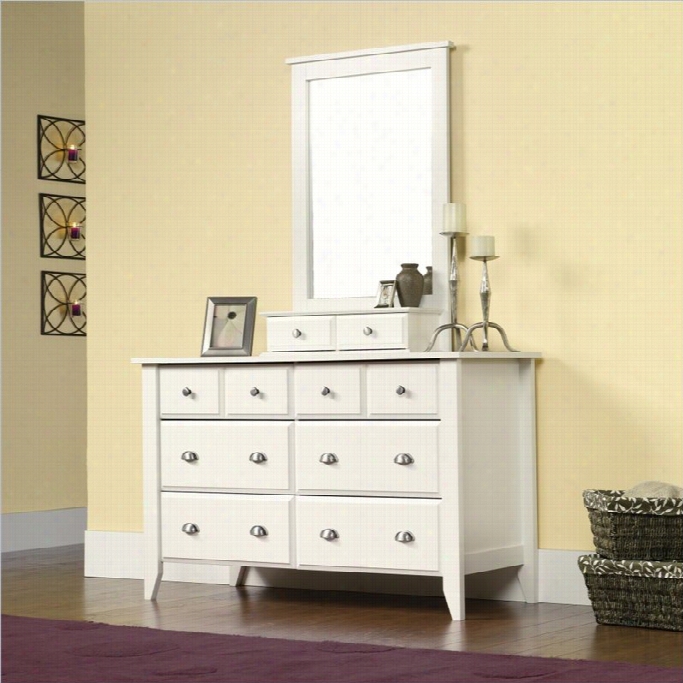 Sauder Sohal Creek Dresser And Mirror Set In Soft White