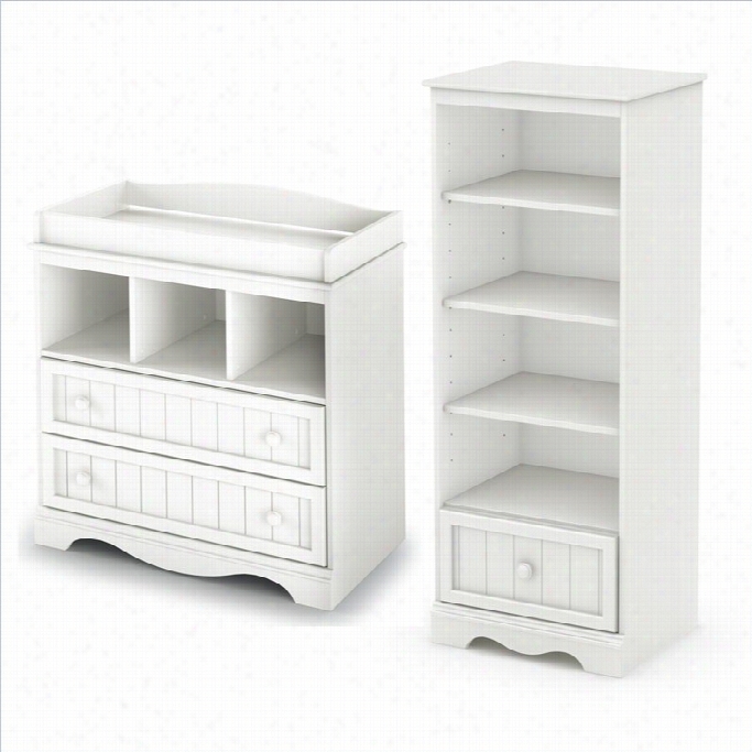 Southern Shore Savannah Changing Table And Shelving Unit With Drawer In Pure White
