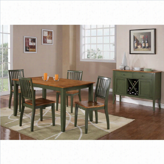 Steve Silver Company Candice 5 Piece Rectangulaar Dining Table Et In Oak And Green