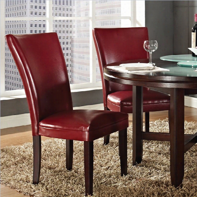 Steve Silver Company Hartford Bondedd Red Leather Dining Chair In Dark Cherry