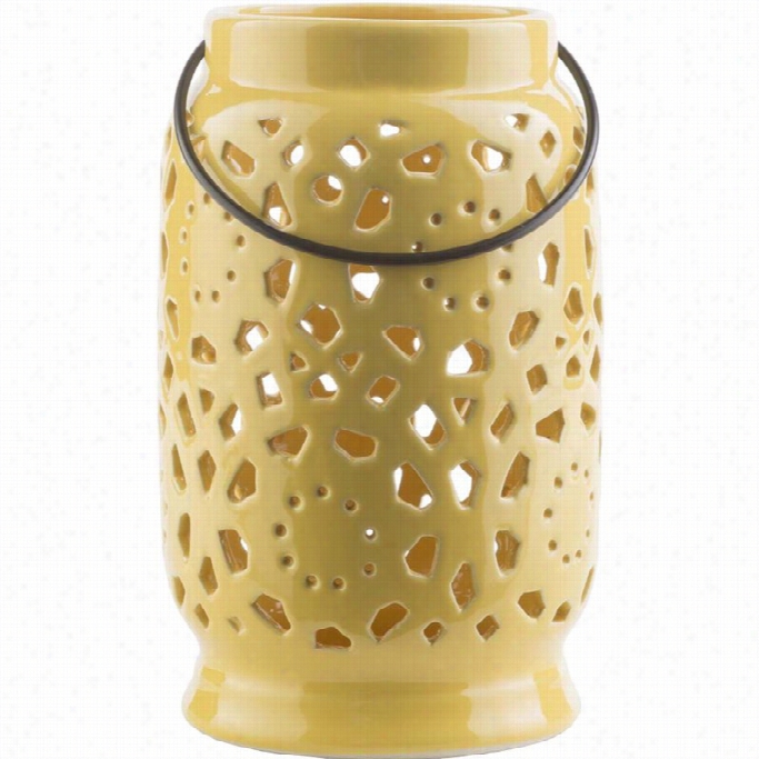 Sury A Avery 9.4 X 5.7 Ceramic Lantern Iin Glossy Yellow
