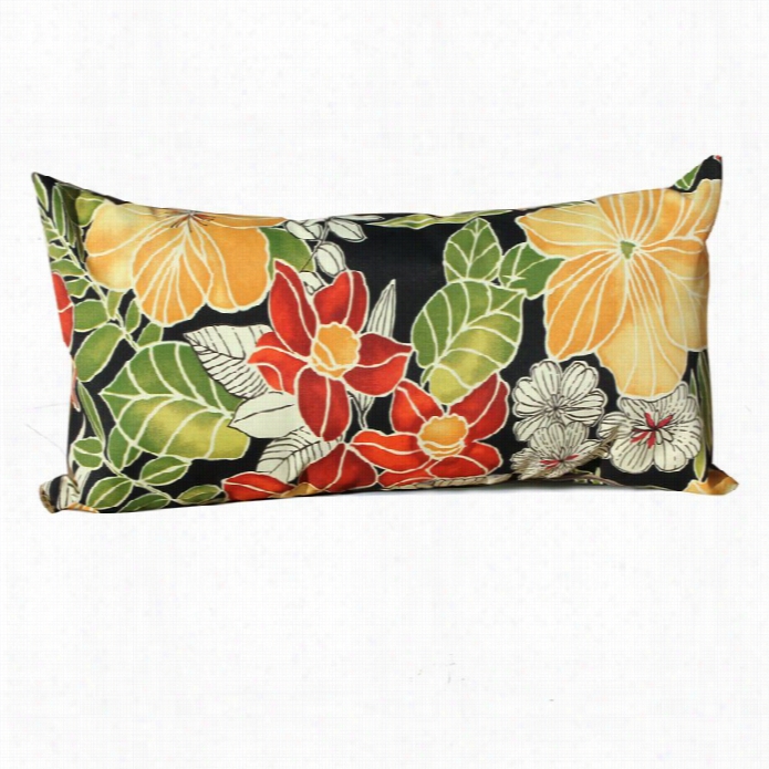 Tkc Outdoor Throw Pillows Rectangle In Black Floral (set Of 2)