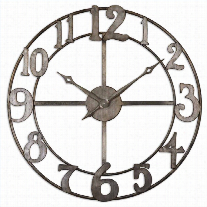 Uttermost Delevan 32 Metal Wall Clock In  Antique Silve Rleaf