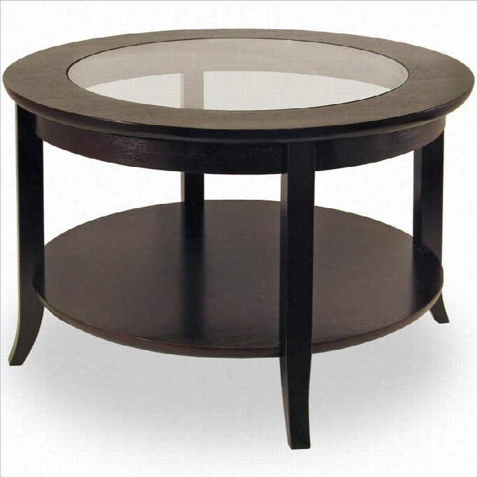 Winsome Genoa Round Wood Coffee Table With Glass Top In Darrk Espresso