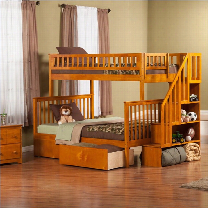 Woodland Stair Bun Kbed Iwth 2 Urban Lifestyle Bed Drawers In Caramel-twin O Ver Twin