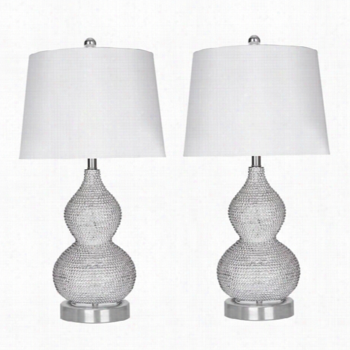 Abbyson Living Beaded Table Lamp In Silver (set Of 2)
