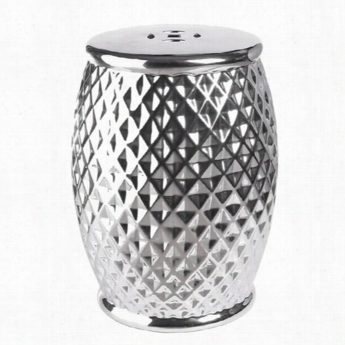 Abybson Living Royala Tufted Ceramic Garden Stool In Silver Chrome