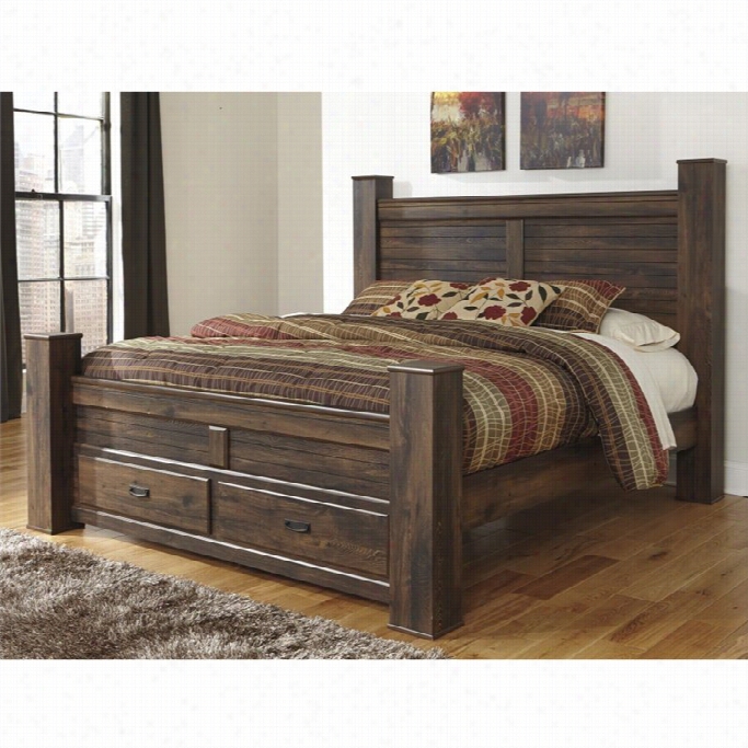 Ashley Quinden Wood Queen Drawer Panel Bed In  Dark Brown