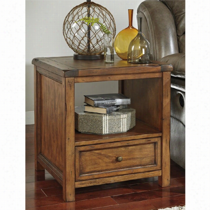 Ahsley Tamonie Square End Table Through  Storage In Medium Brown