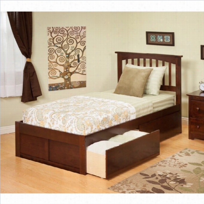 Atlantic Furniture Mission Bed Wity Draers In Anitquee Walnut-twin