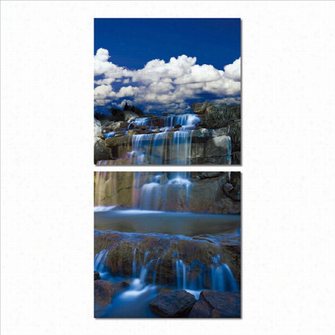 Baxton Studiio Cobalt Cascades Mountd Print Diptych In Multicolor