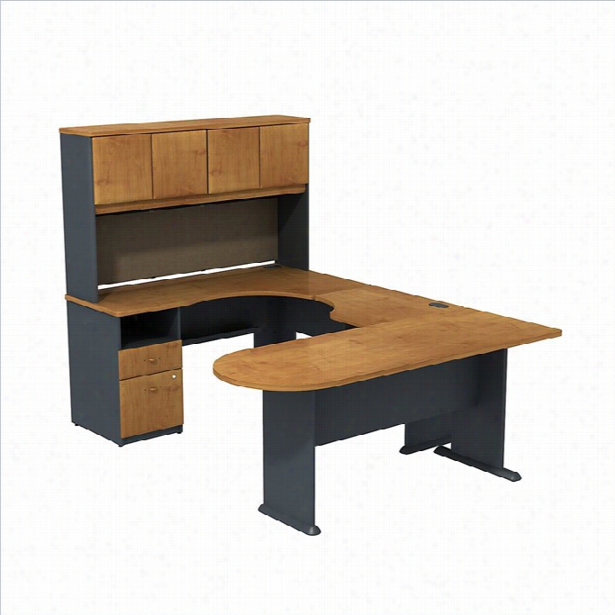 Bush Bbf Series A U-workstation With Hutch In Natural Cherry