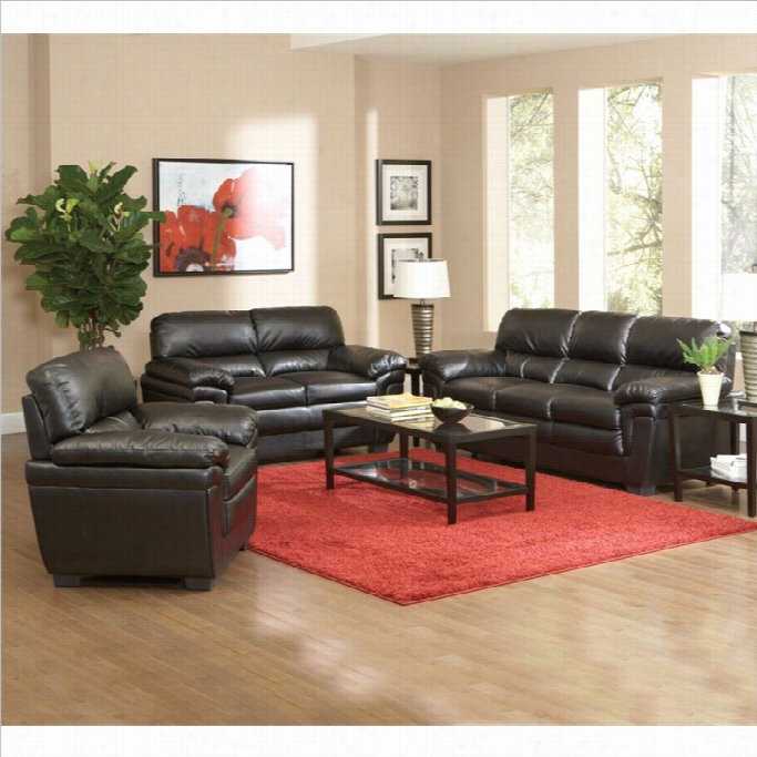 Coaster Fenmore 3 Piece Asual Leather Sofa Set In Black