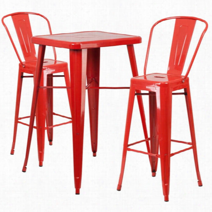 Fl Ash Equipage Metal 3 Piece Bar Table Set In Red