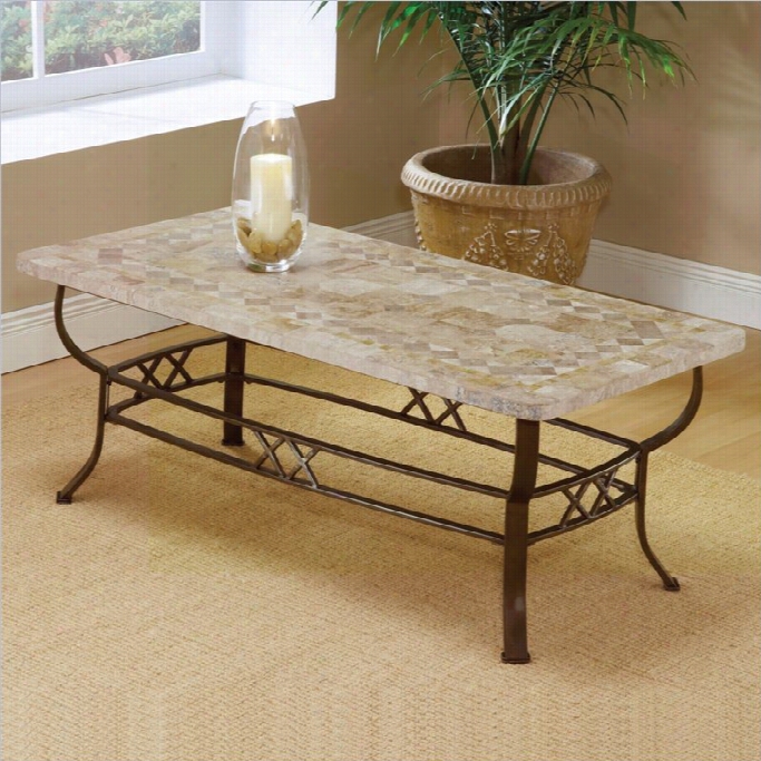 Hillsdale Brookside Ivory Coffee Table With Fossil Stonne T Op