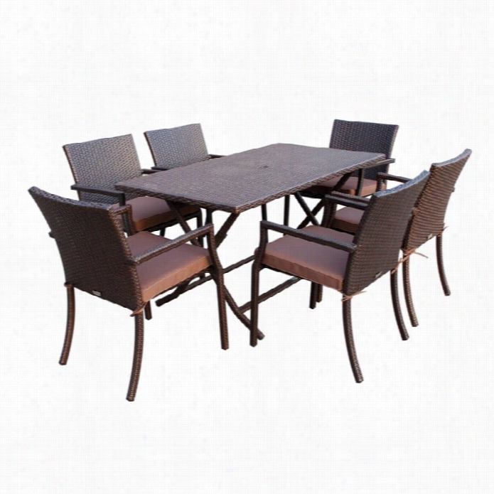 Jeco 7 Piece Wicker Buffte Table Set In Brown