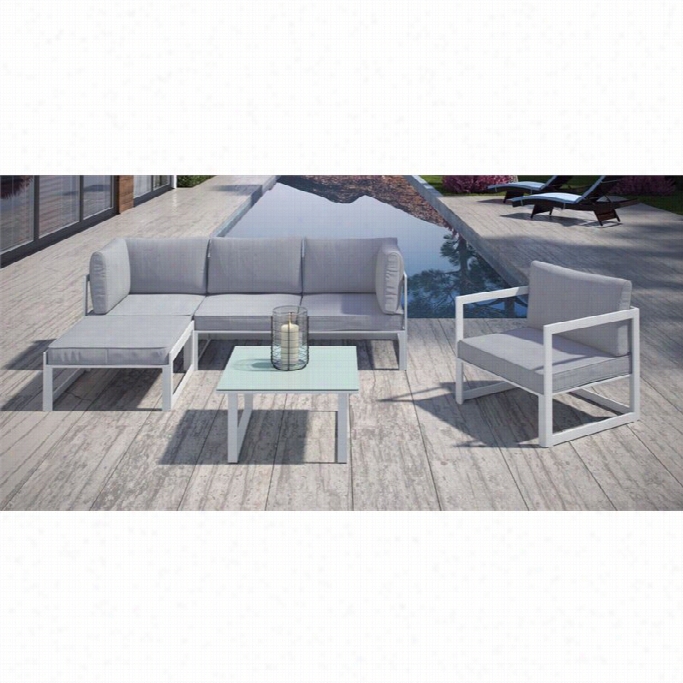 Modway Fortuna 6 Piece Outdoor Sofa Set In White And Gray