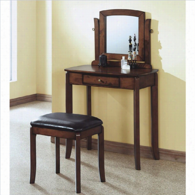 Monarch Solid Top Vanity In Walnut Aand Brownf Au Leather Stoo Impart