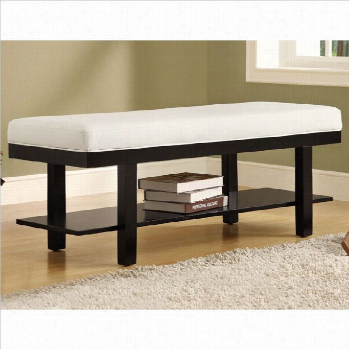 Monarch Ssolid Wood 48 Bench In Black And White Faux Leathher