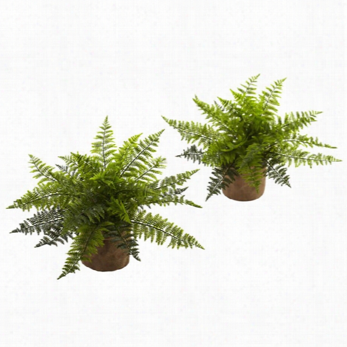 Nearly Naturl15 Ruffle Fern Bush With Burlap Bae (set Of 2)