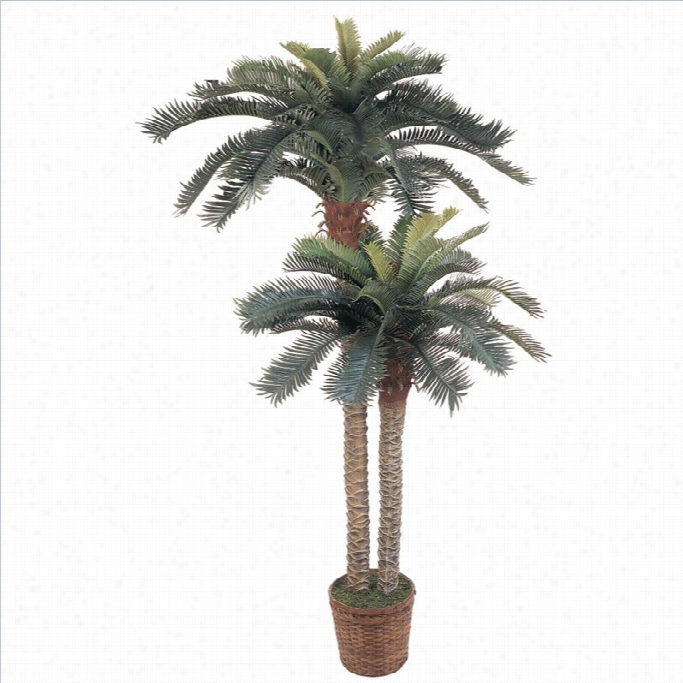 Nearly Nafural 6' And 4' Sago Palm Double Potted Silk Tree In Green