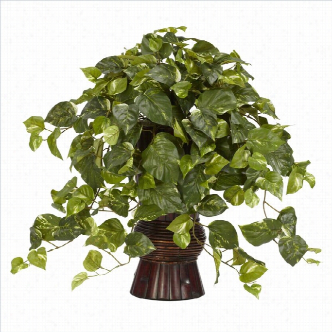 Nearly Natural P Othos Wth Bamboo Vase Silk Plant In Gree N
