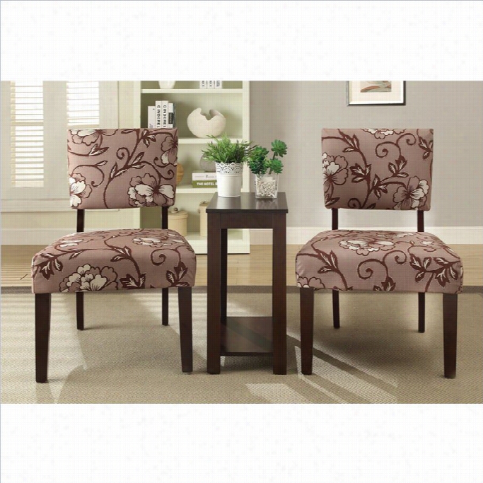 Poundex Bobkona Preston 3 Piece Acceny Chairs A Nd Table Set In Large Blossom Pattern