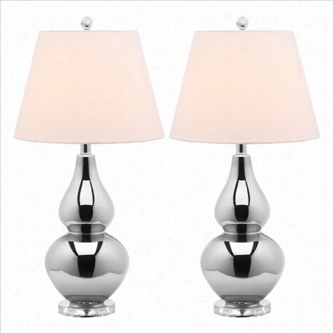 Safavieh Cybil Glass Double Guord Lamp In Silver (set Of 2)