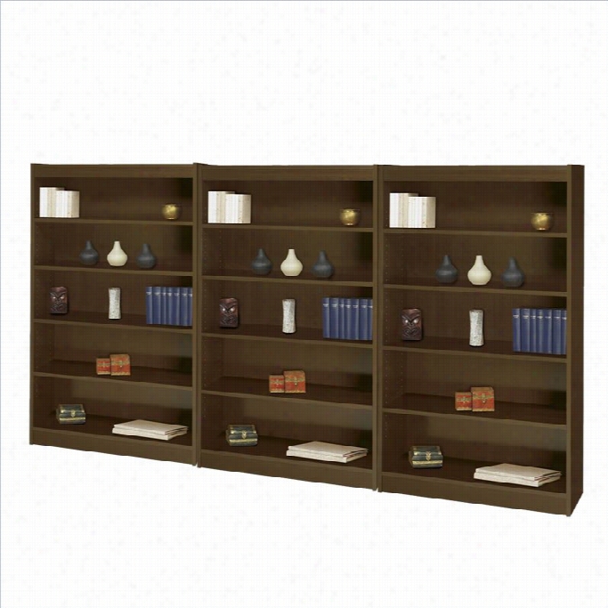 Safco Workspace 60h Five Shelf Square-edge Wall Bookcase In Walnut