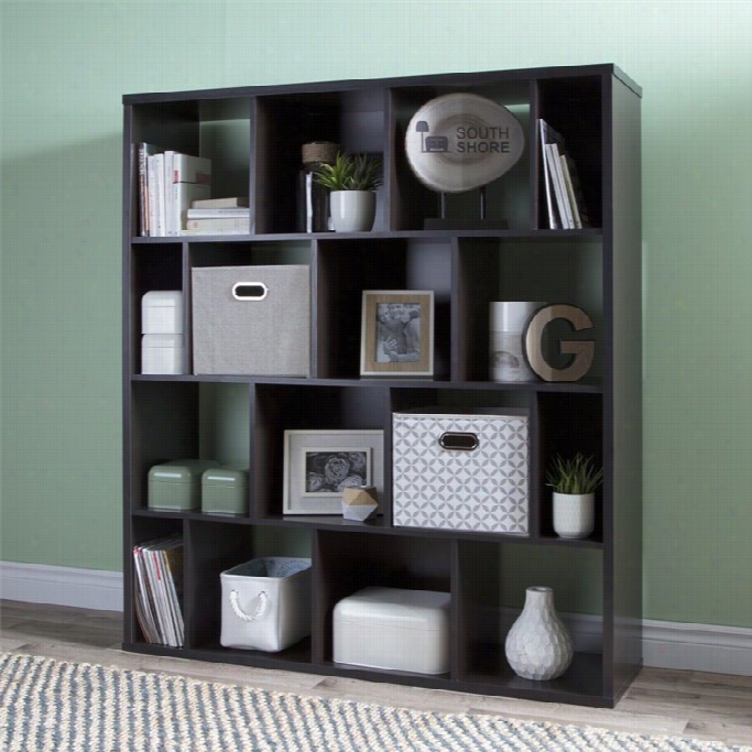 South Shore Reveal 16 Cubby Wood Bookcase In Chocolate