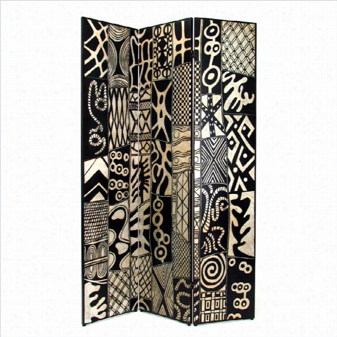 Waybon African Motif Room Divider  In Bl Ack And Silver