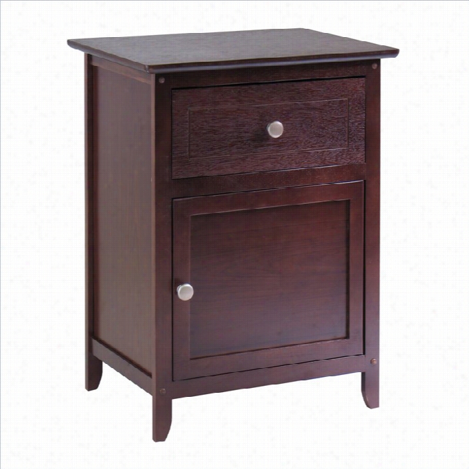 Winsome Nightstand Accent Table With Drawer And Cabinet In Antique Walnut