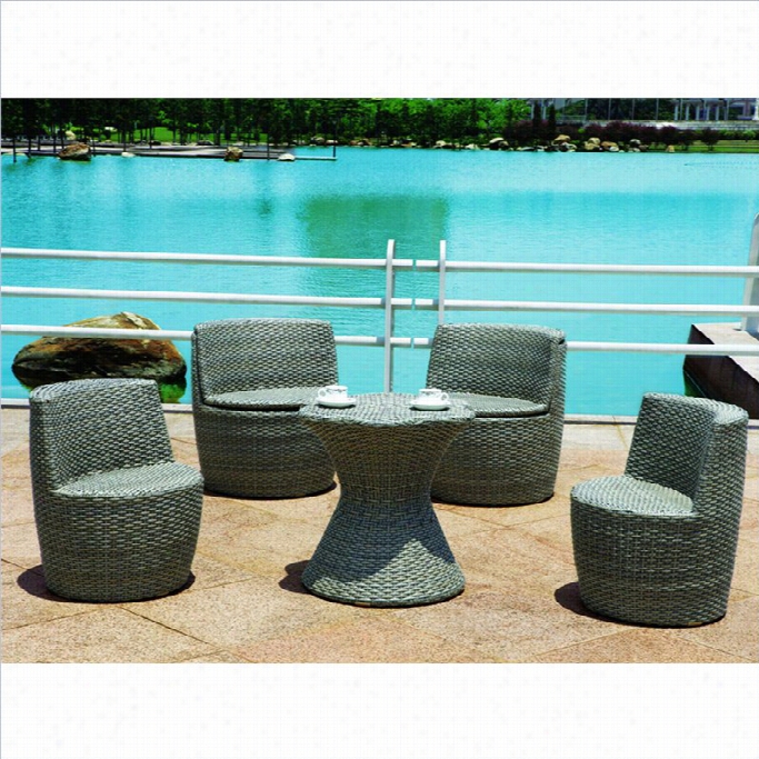 Armen Living Stackable 5 Piece Outdoor Bistro Set In Gray Woven Rattan