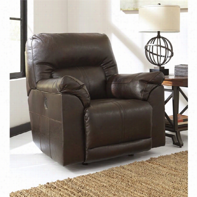 Ashley Barrettsville Leather Power Rocker Recliner In Chocolate