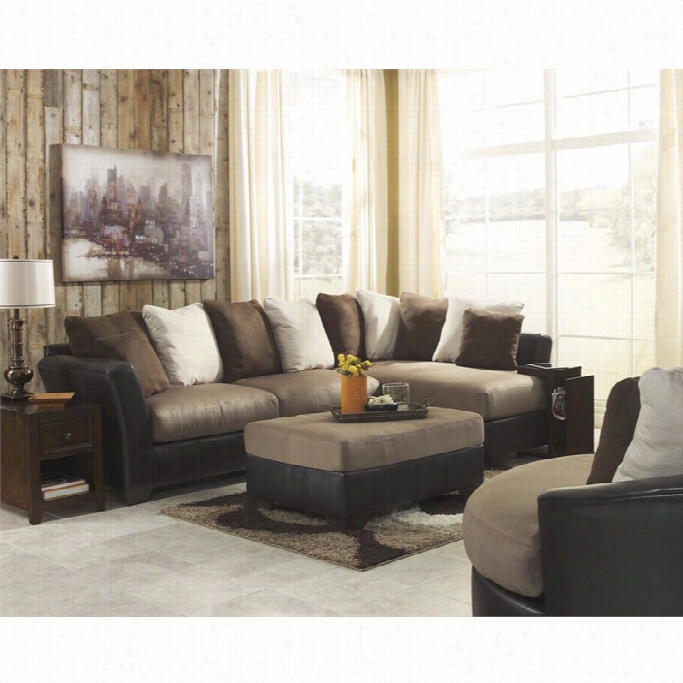 Ashley Masoli Right Faux Leather Sectional With Ott Oman And Swivel Chair In Mocha