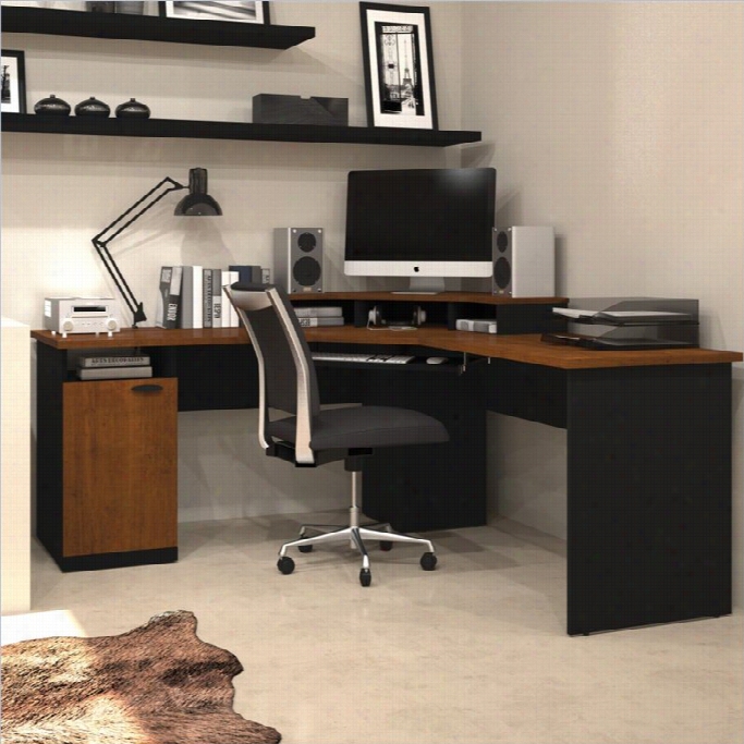 Bestar Hampton Wood Home Office Corner  Computer Desk In Tuscany Brown