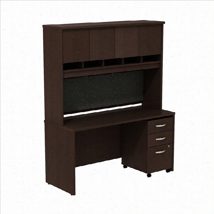 Bush Bbf Series C 60 3 Drawer Credenza With Hutch In Mocha Cherry