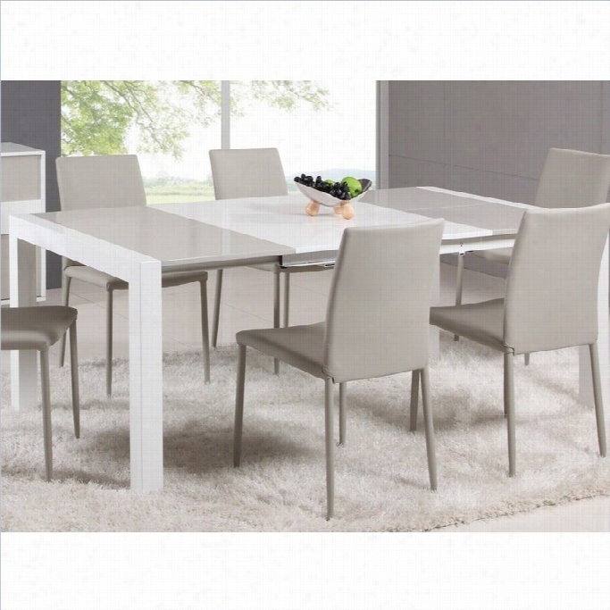 Chin Tsly Gina Lacquer Parson Extendable Dining Table In White/rgey