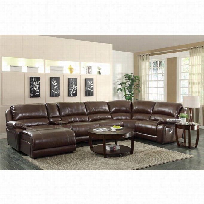 Coaster 6 Piecee Leather Sectional In Chestnut
