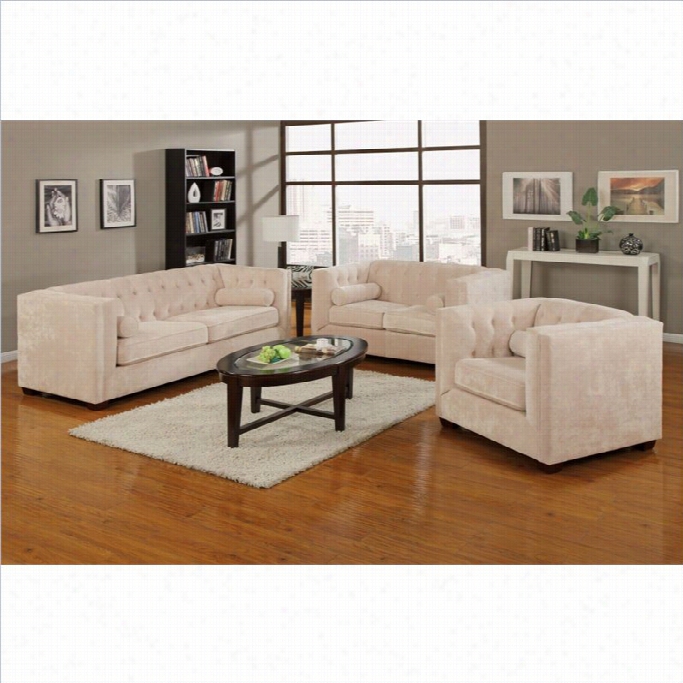 Coaster Alexiss 3 Piecee Sofa Set In  Almond