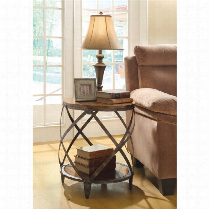 Coaster Drum Shape End Table In Red Brown