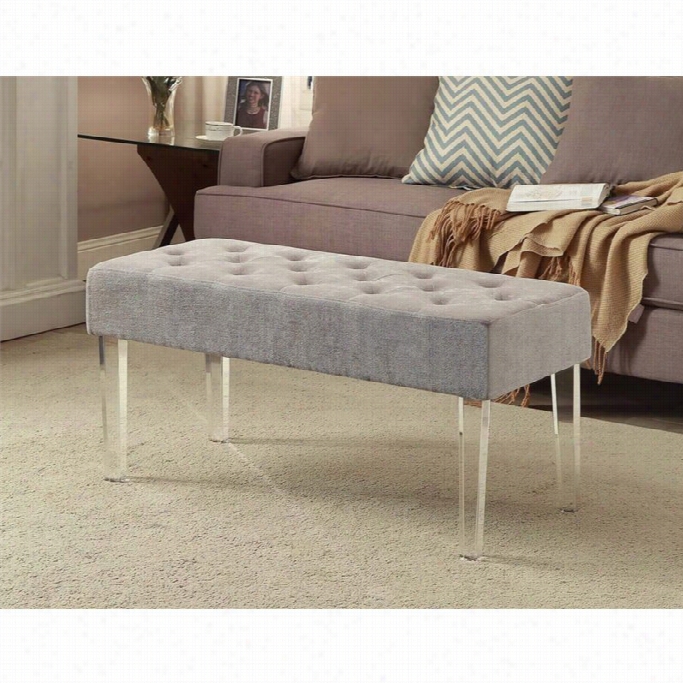 Conveniwnde Concepts Acrylic Leg Bench Ottoman In Gray