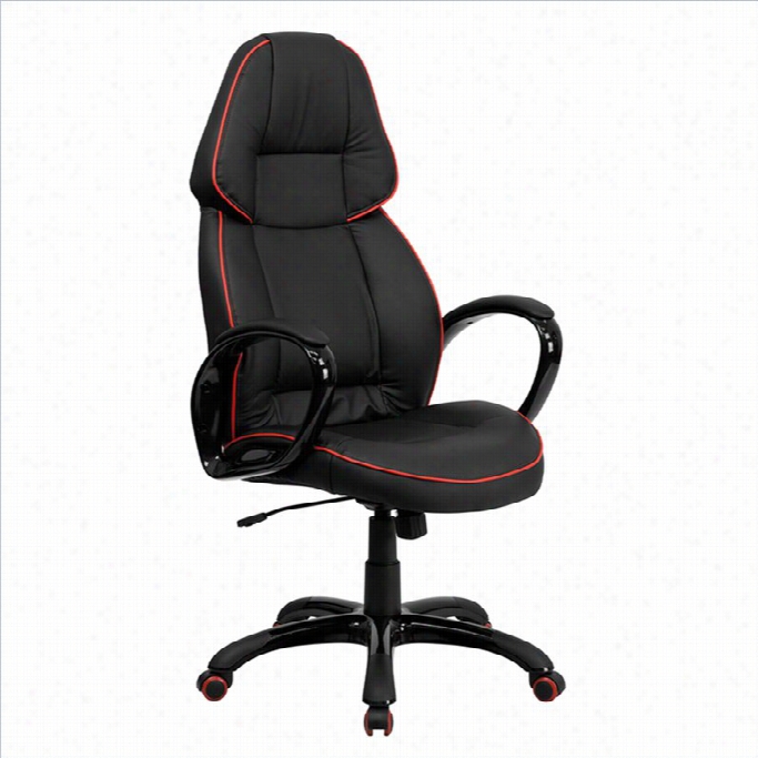 Flash Furnituree Lofty Back Vinyl Work Chair In Black And Red